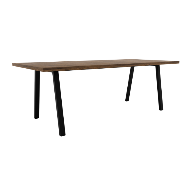 Carbon steel trapezoidal table legs with double reinforcement and custom finish.