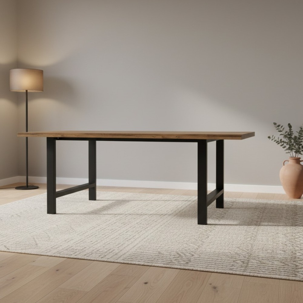 Pieds de table en H avec 2 barres en métal, style industriel