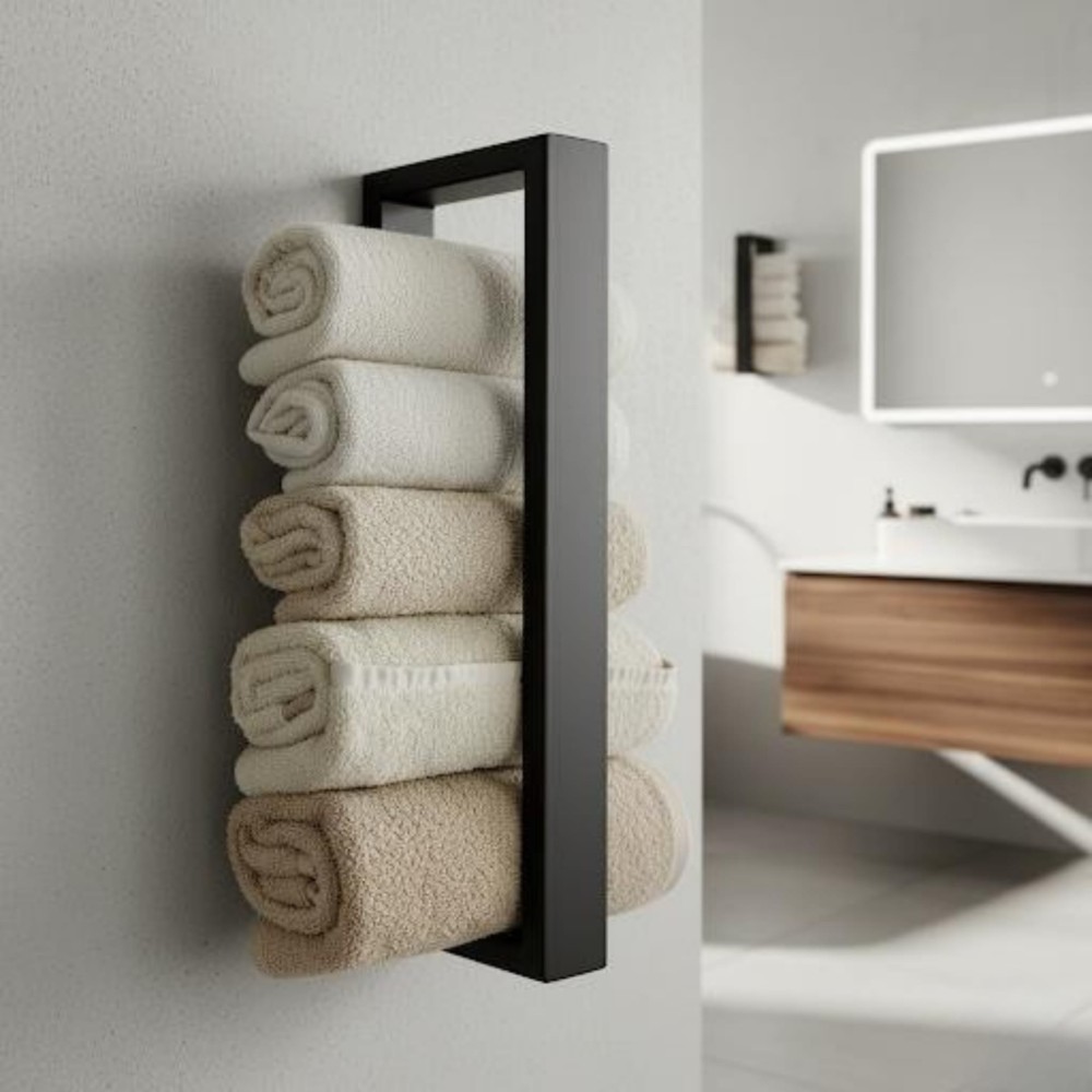 Wall-mounted metal towel rack – Modern industrial bathroom design | Taormina Design
